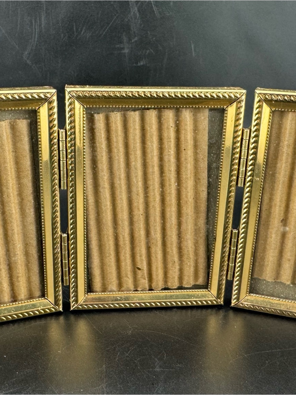 Gold Toned Tri Fold Picture Frame With Elegant Detail